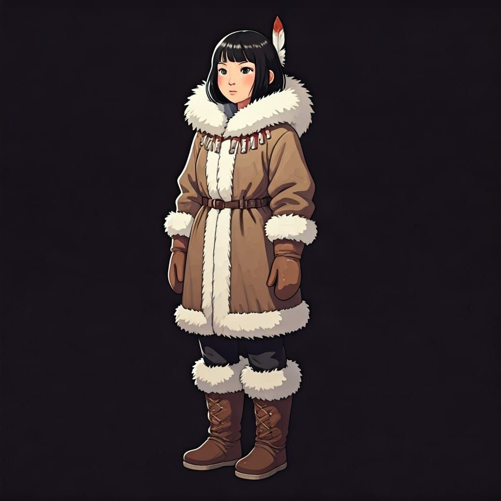Manga-Style Inuit Girl in Traditional Winter Clothing