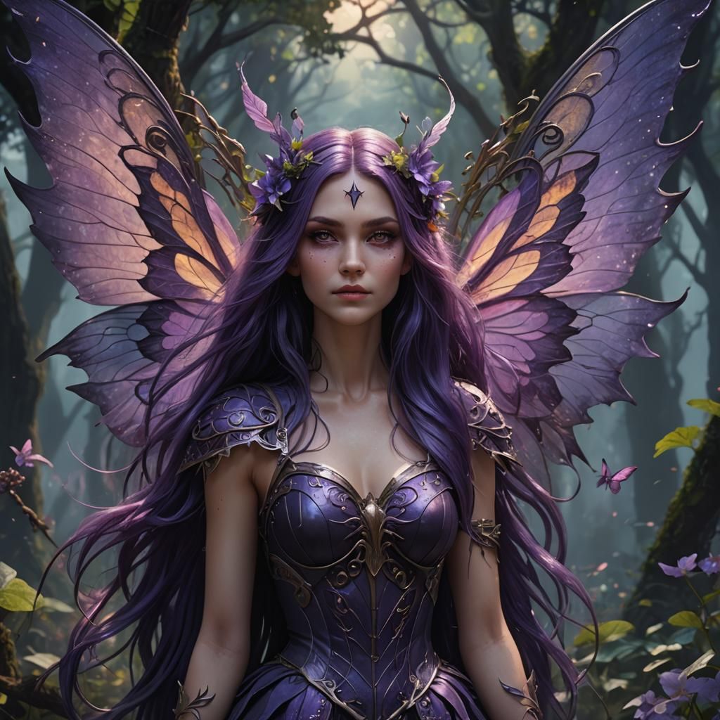 Fantasy Woman with Dark Fairy Wings in Digital Art