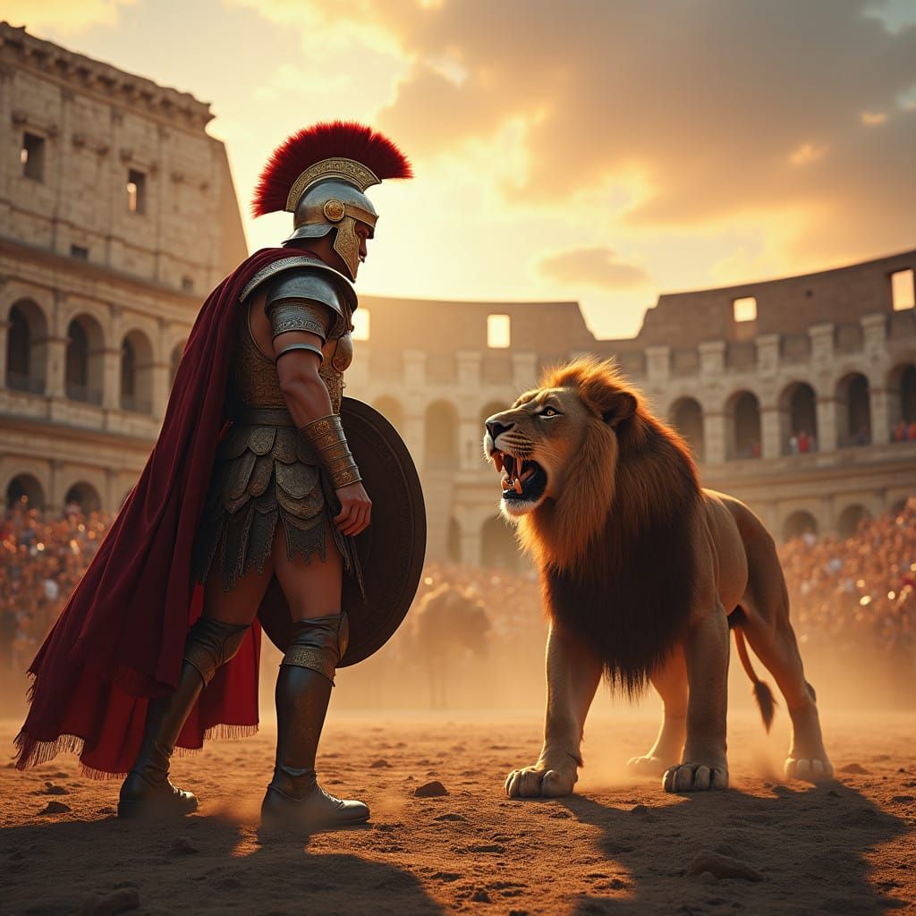 Epic Confrontation in Ancient Roman Colosseum