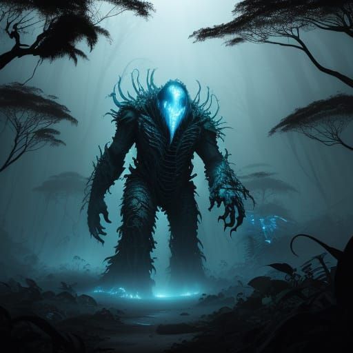 Surreal Carnivorous Monster Emerges from Jungle Shadows