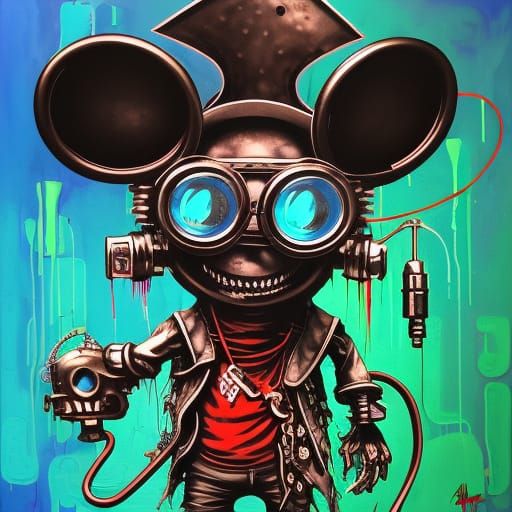 Anthromorphic  Cyberpunk pirate mouse, Pixar style, goggles, Hyperdetailed, pirate hat, red bandana, neon splash art in ...
