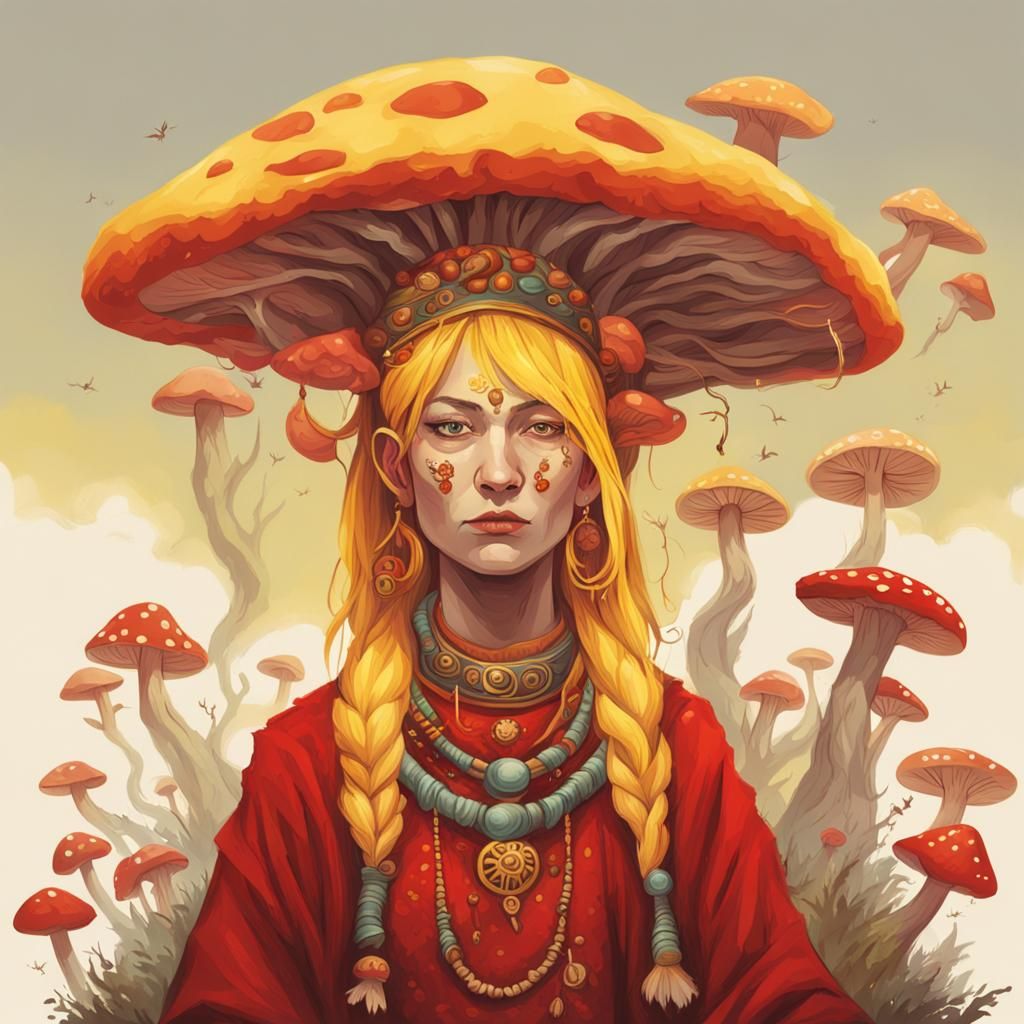 Mushroom Shaman in Red Dress