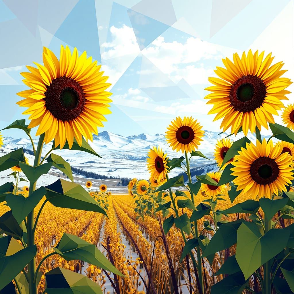 Cubist Sunflowers Meet Winter Landscape