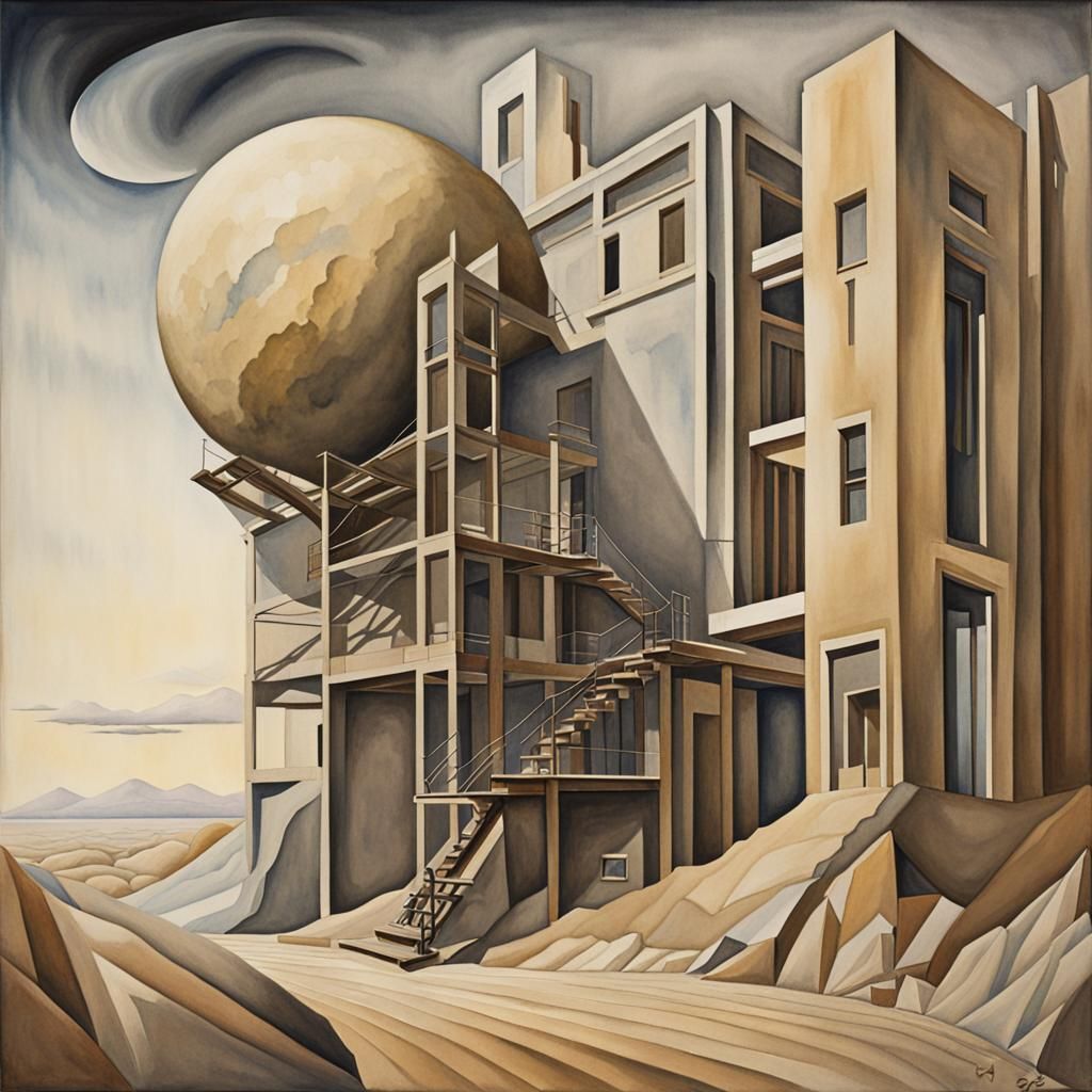 Surrealist Construction Portrait in Watercolor Style
