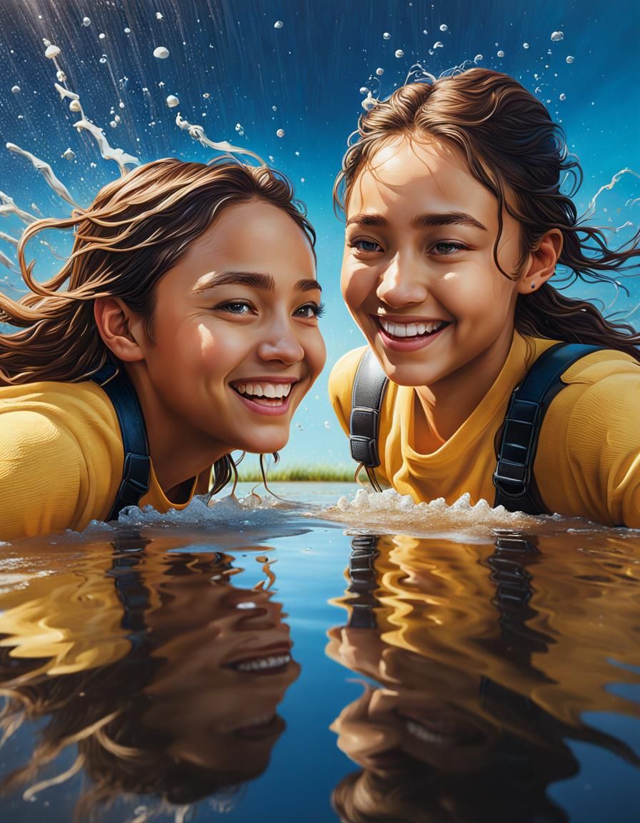two girls smiling