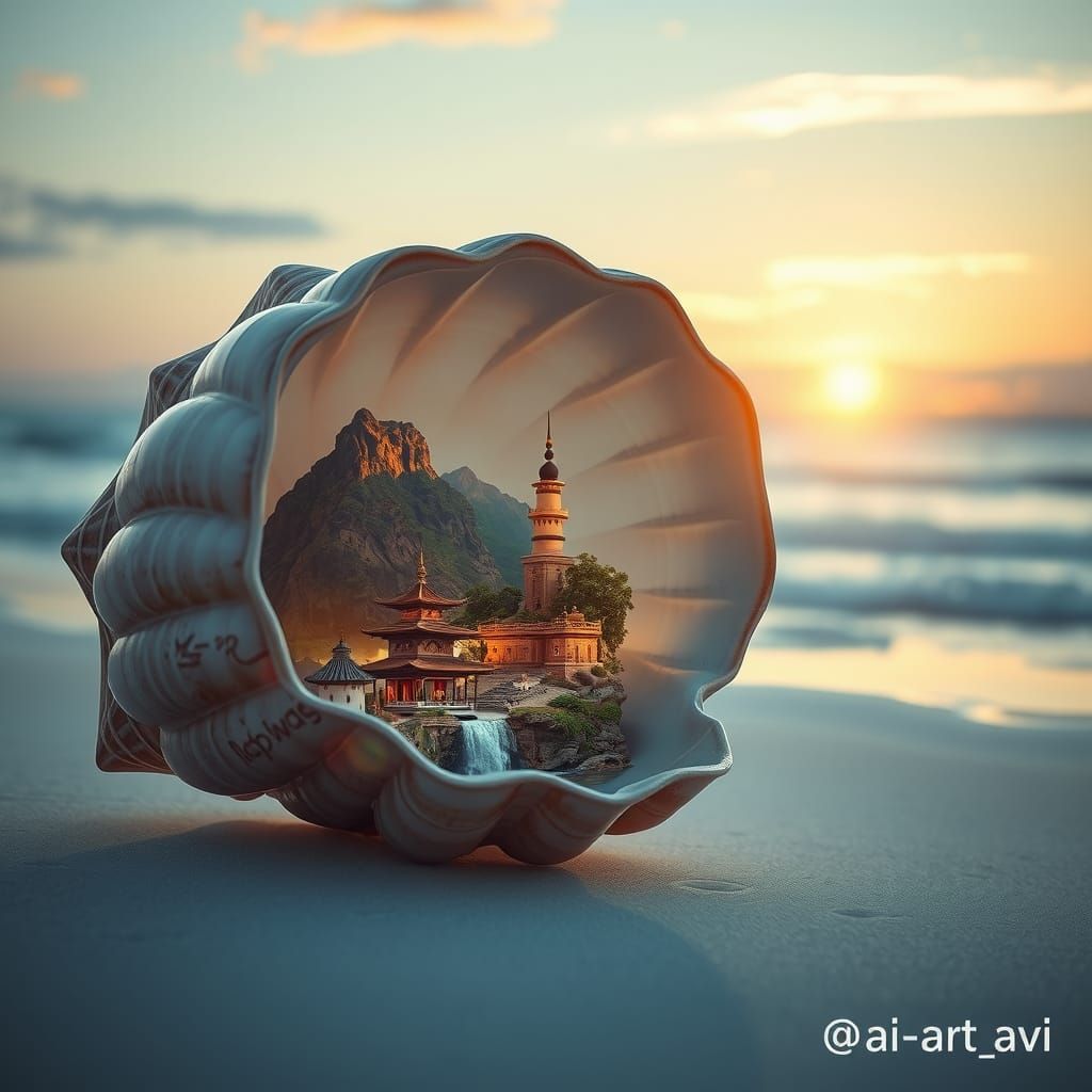 Seashell Village: A Hyperrealistic Coastal Temple Dwelling