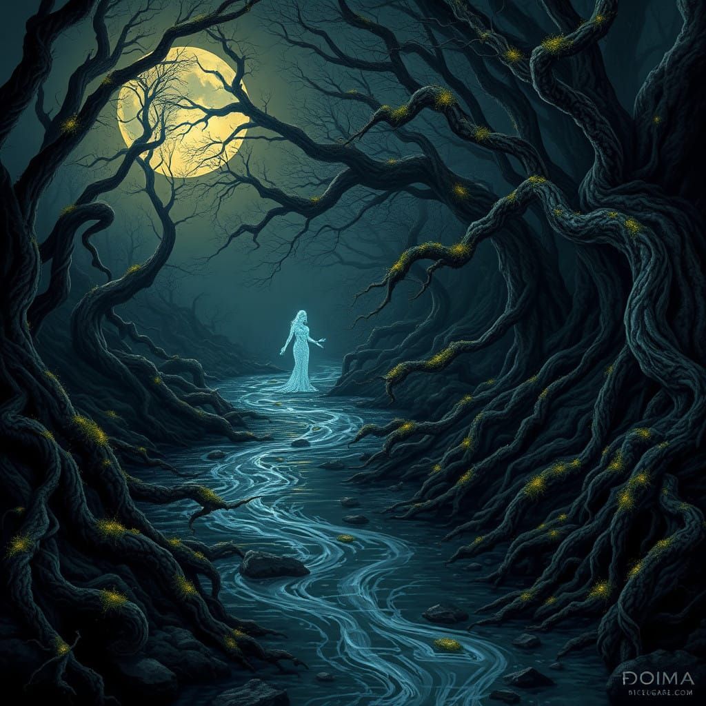 Ethereal River Landscape in Dark Fantasy Style