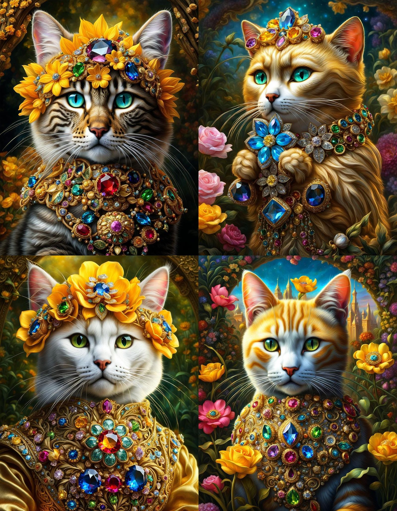 Bejeweled Cat Princess with Golden Flower