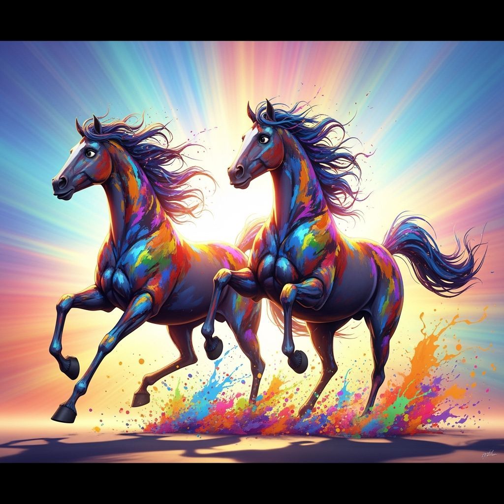 Dynamic Paint Splash Horses in Motion