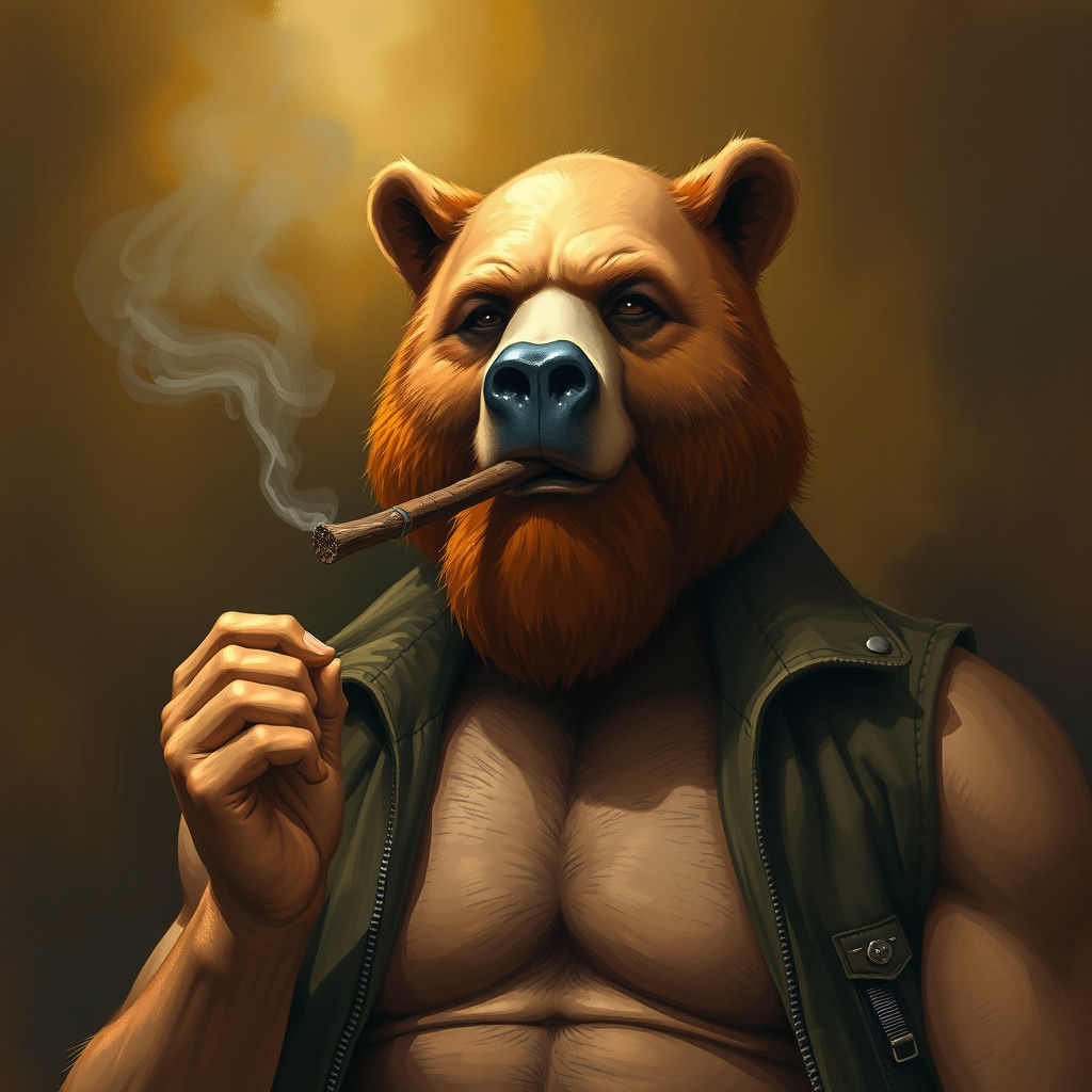 Bearded Man Smoking Cigar in Rustic Style