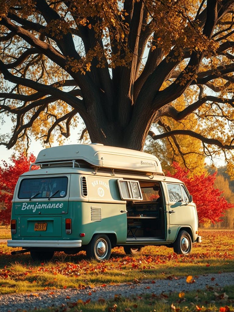Nostalgic Volkswagen RV in Autumn Landscape