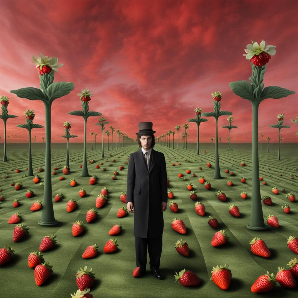 Surreal Strawberry Fields Forever: Magritte Style