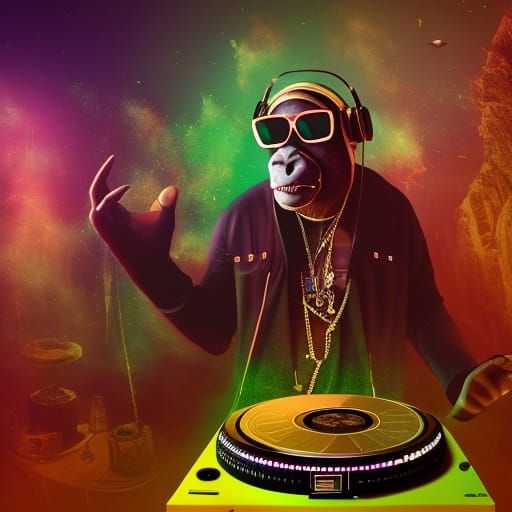 Cool Ape DJ in Arabic Clothes, Digital Art