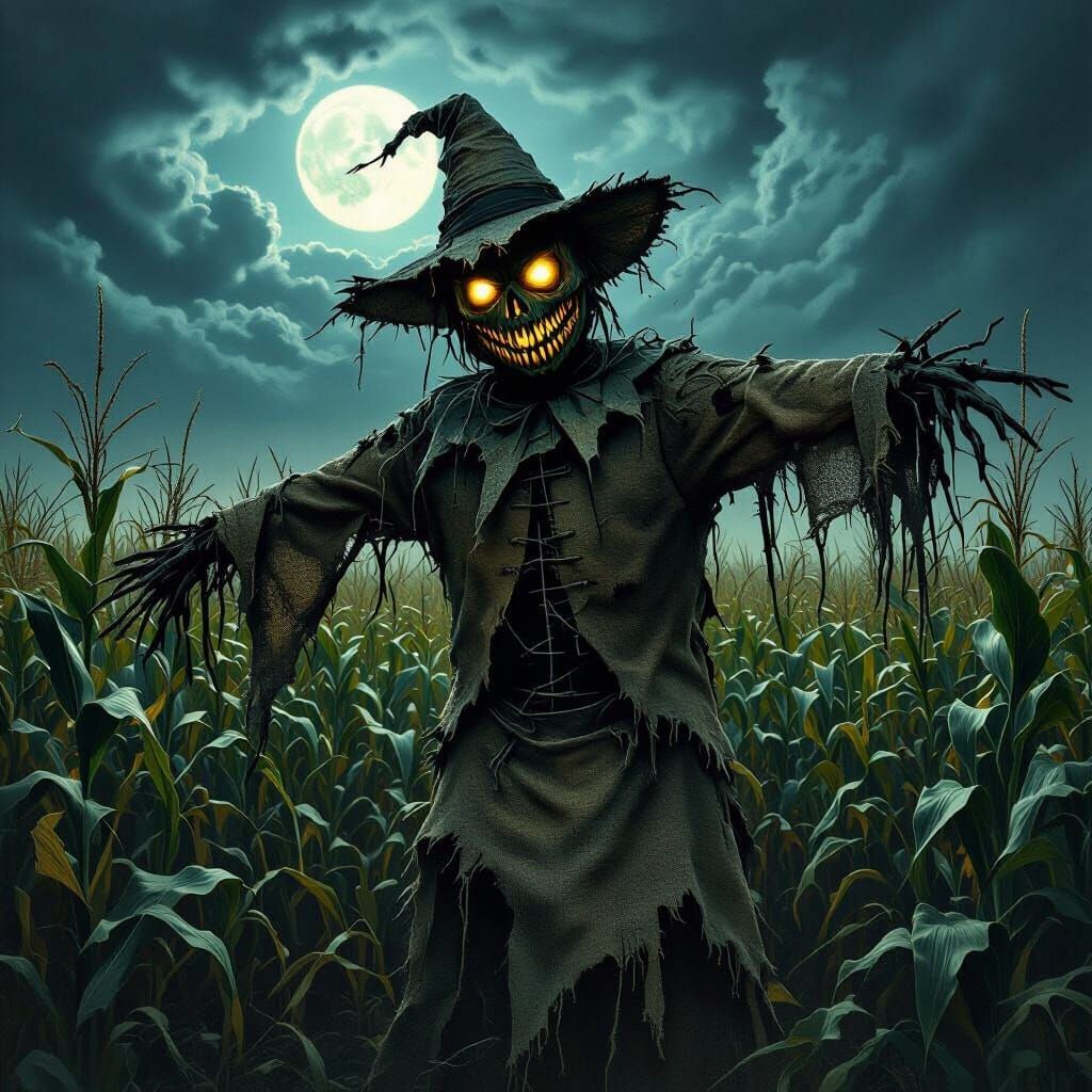 Terrifying Undead Scarecrow in Gothic Horror Style
