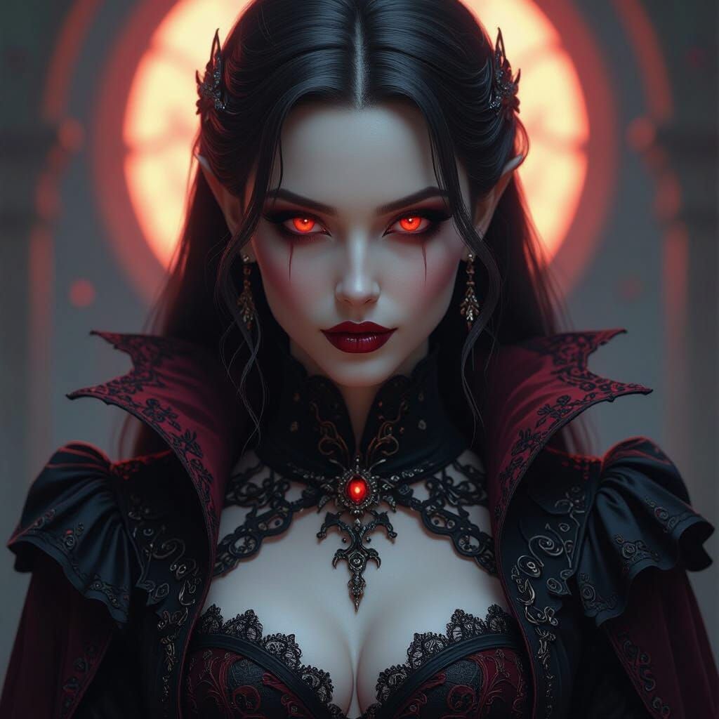 Beautiful Female Vampire in Detailed Matte Painting Style