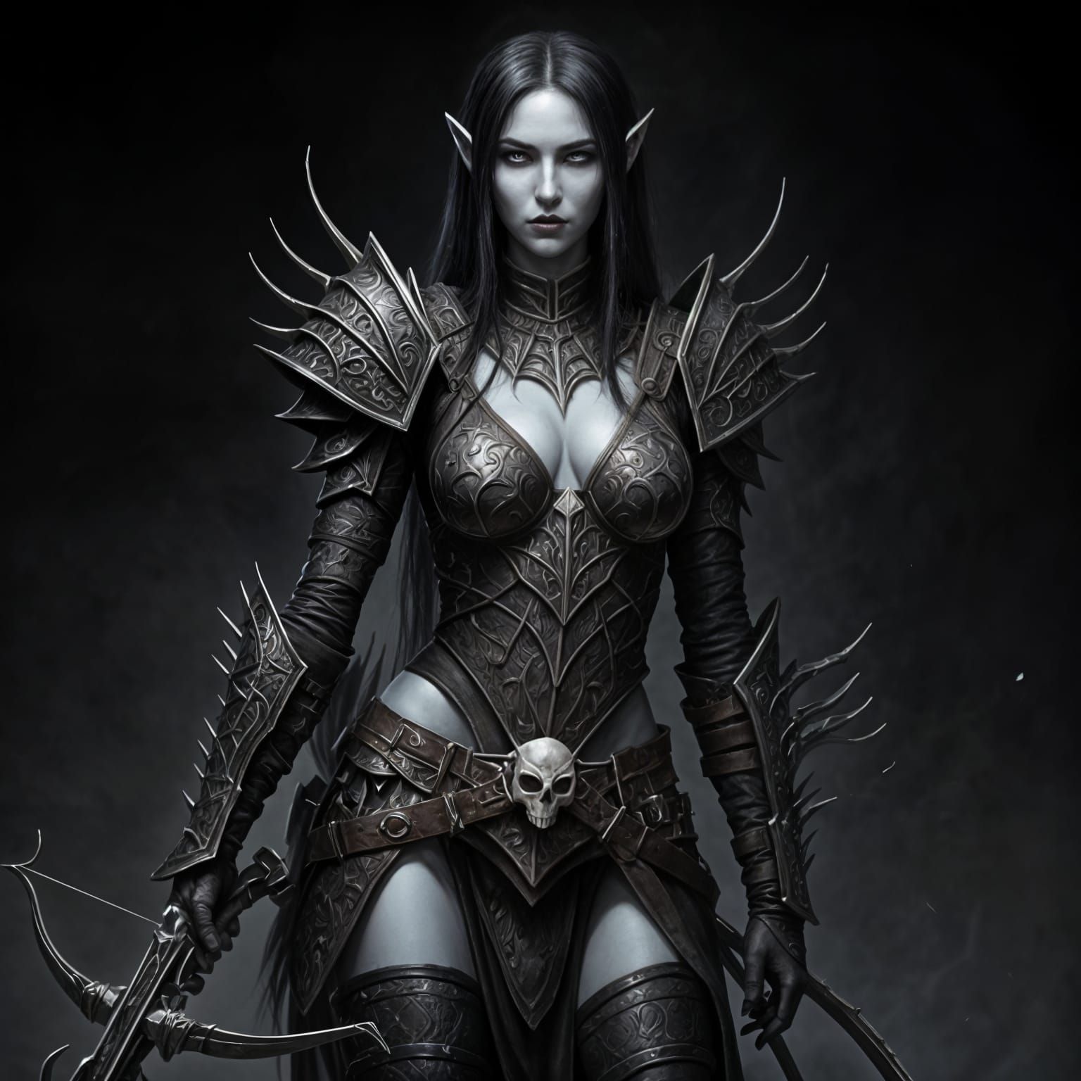 Female Drow Warrior with Spiderweb Armor