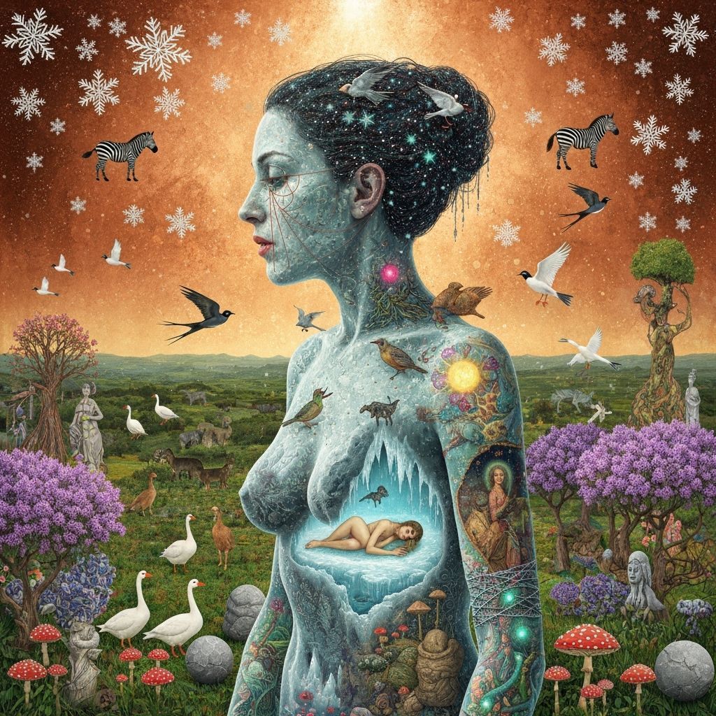 Mystical Shaman Woman with Frozen Oasis and Cosmic Energy