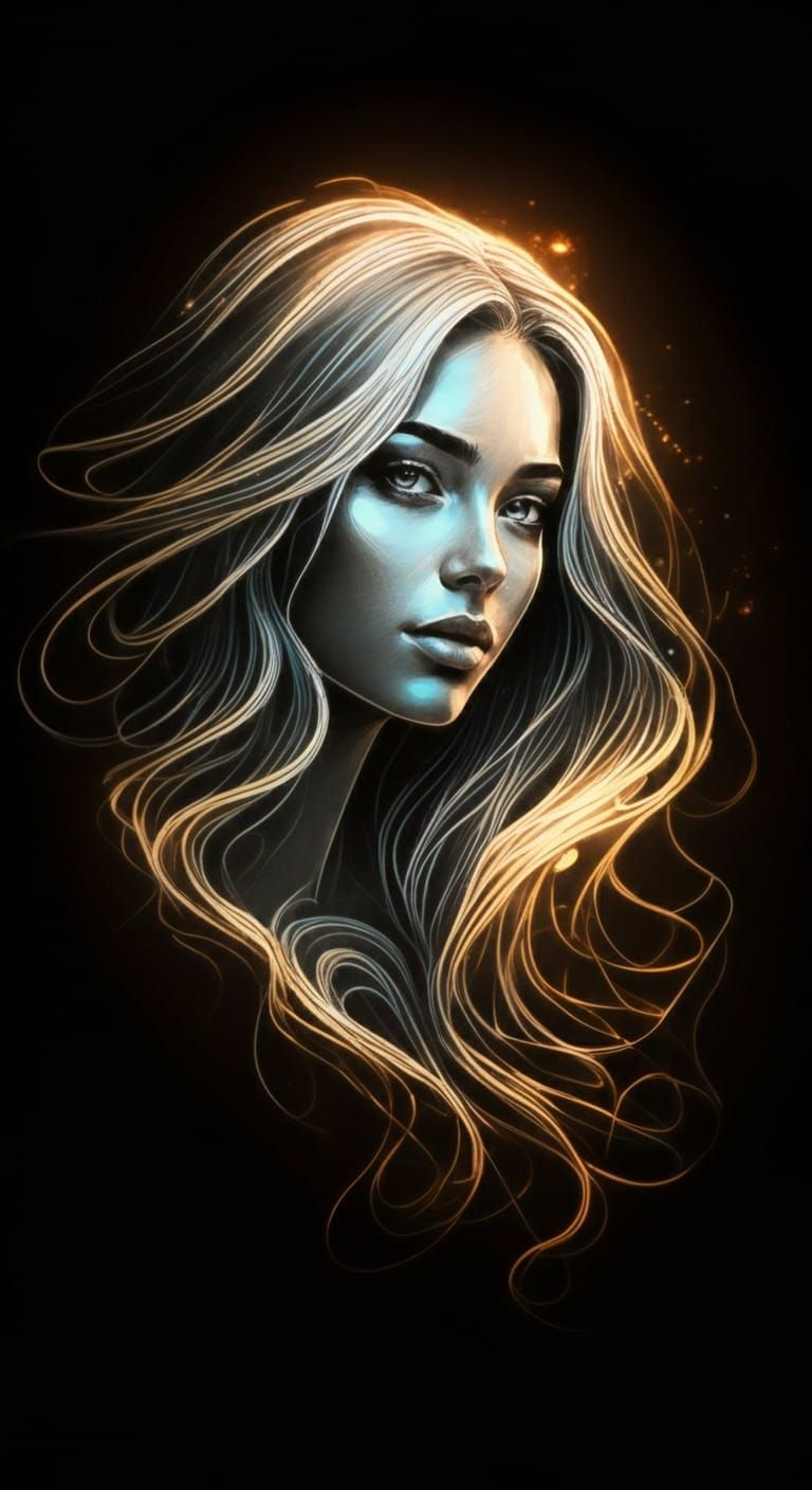 Ethereal Woman in Luminous Pencil Sketch