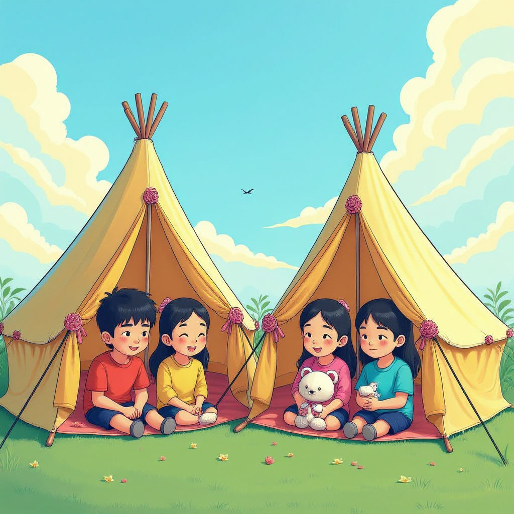 Children Glamping in the Clouds at Airport, Animated
