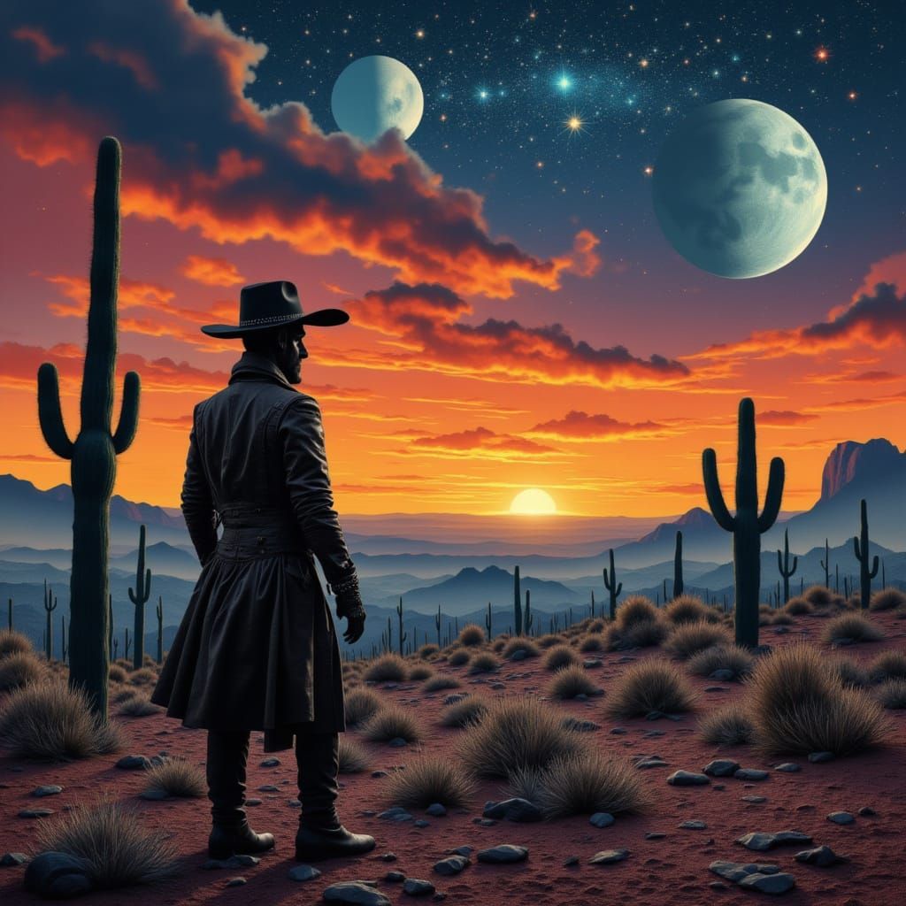 Space Cowboy in Arizona Desert Twilight