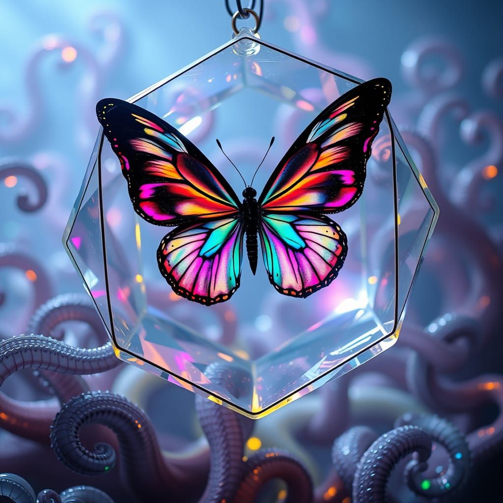 Surreal Dream Butterfly in 4D Tesseract Cage
