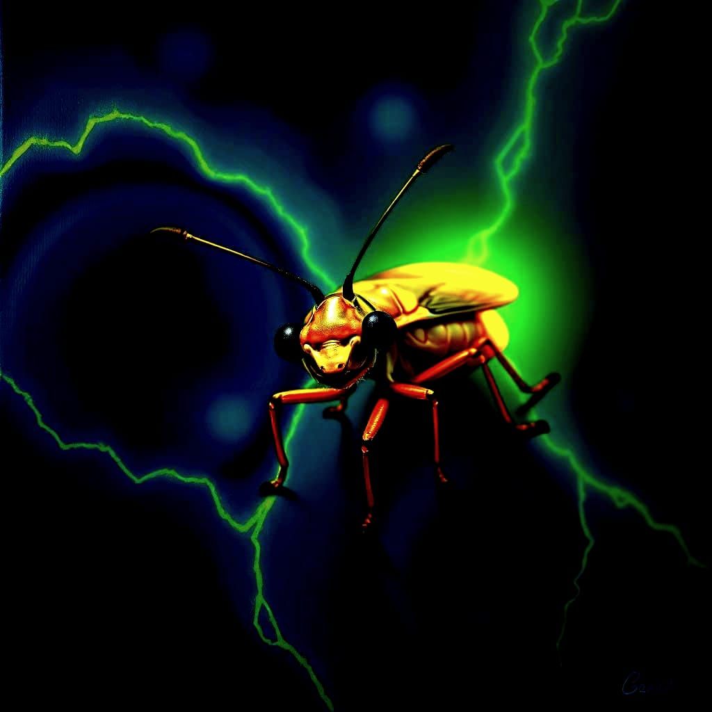 Surreal Closeup Portrait of a Happy Lightning Bug in a Dream...