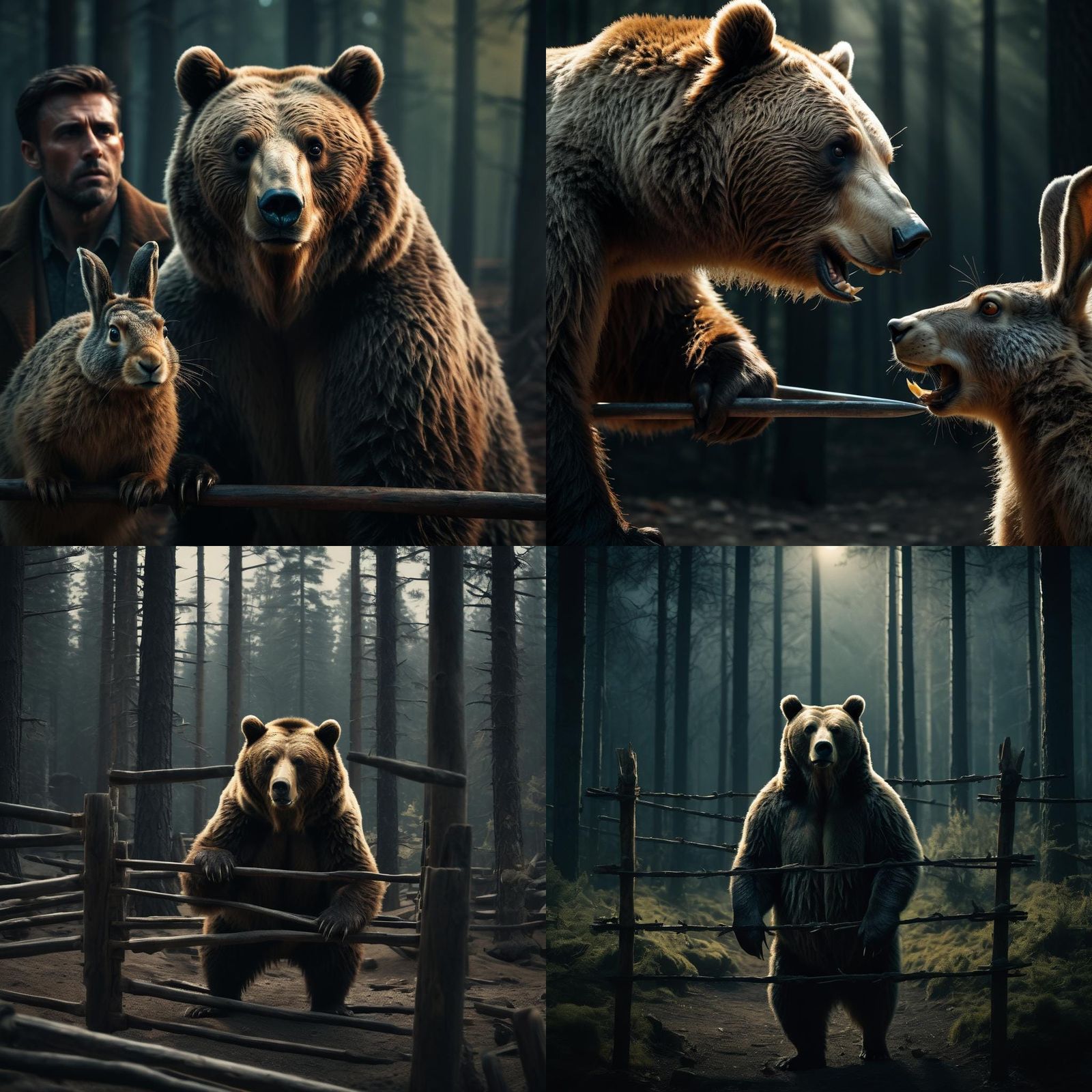 Dramatic Cinematic Film Still of Bear and Hare