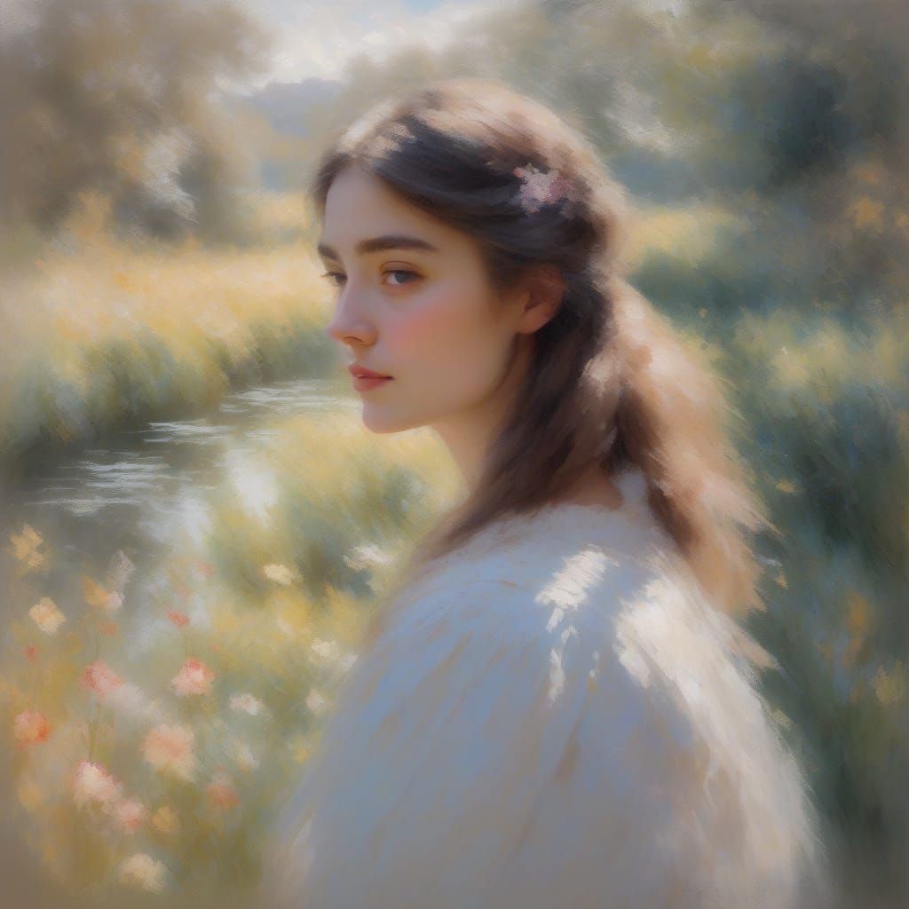 Dreamy Girl Portrait in Impressionist Style