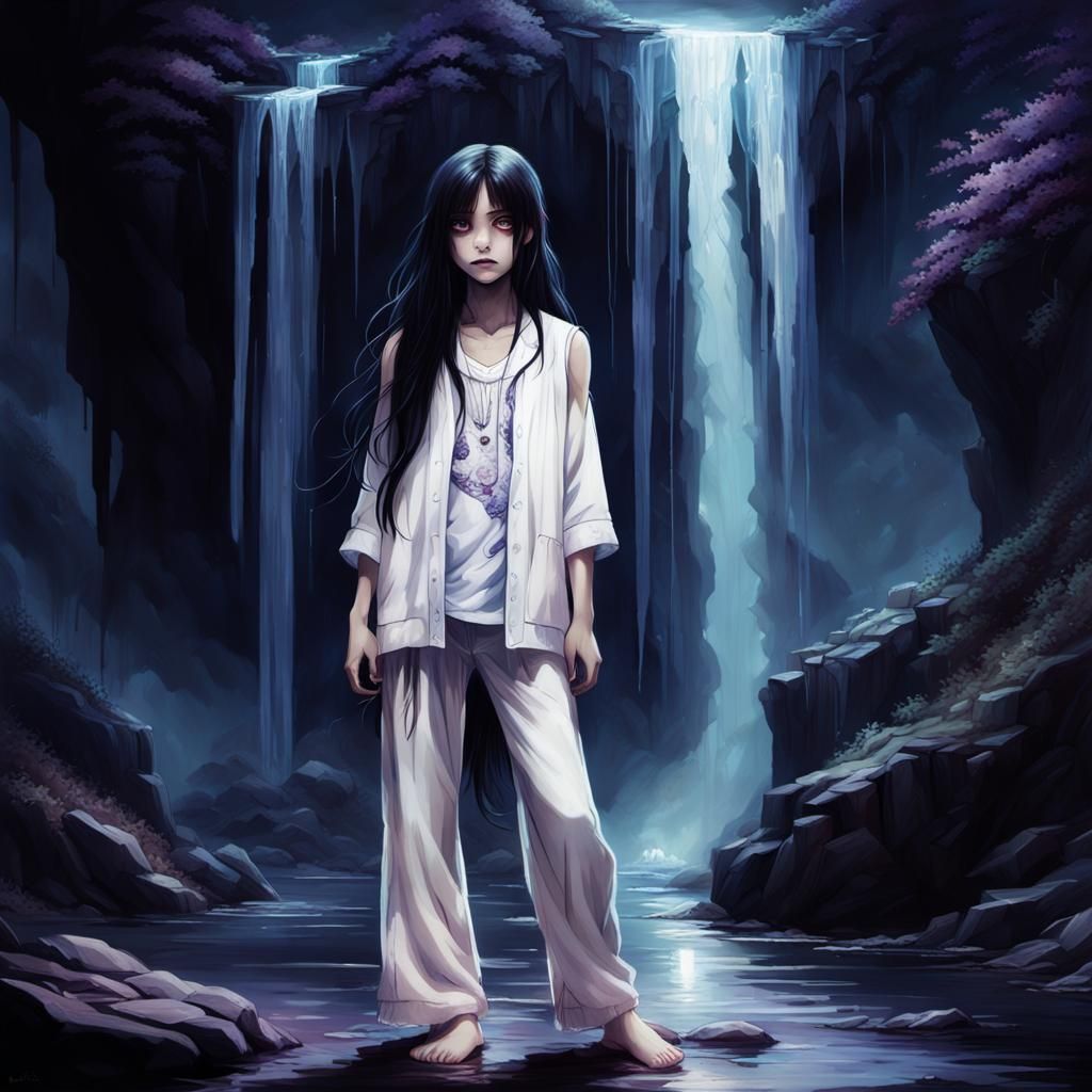 Dark Fantasy Girl with Hidden Eye and Intricate Vest