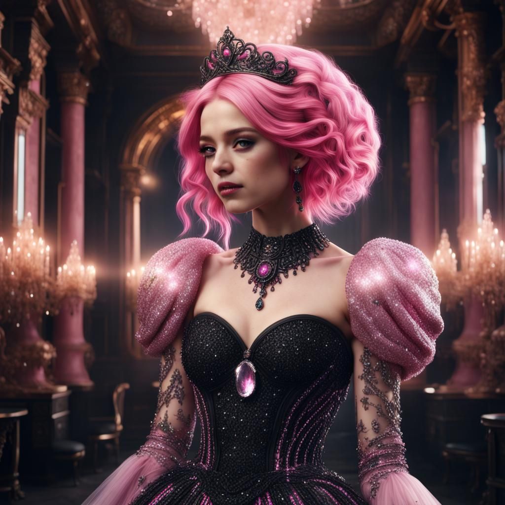 Princess with Pink Hair and Sparkling Dress