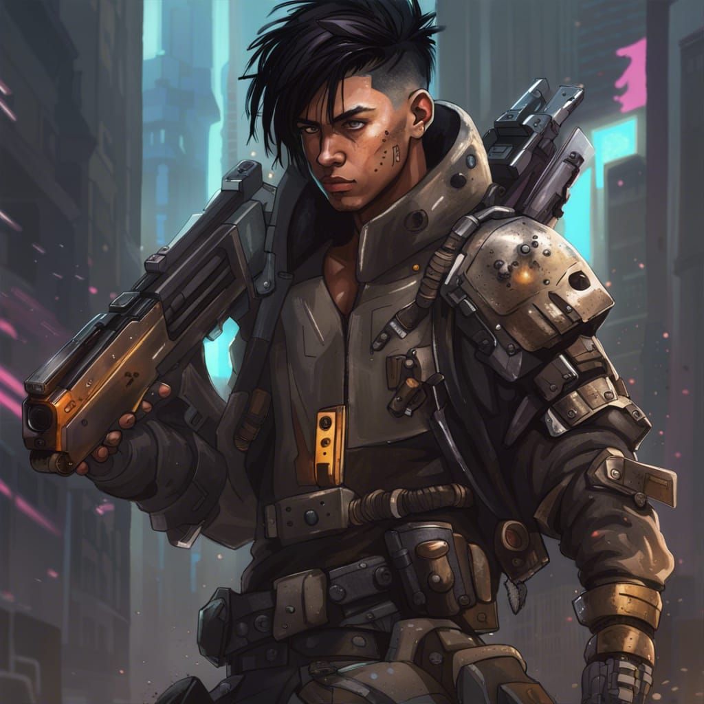 Cyberpunk Teen Scavenger in Dystopian Landscape