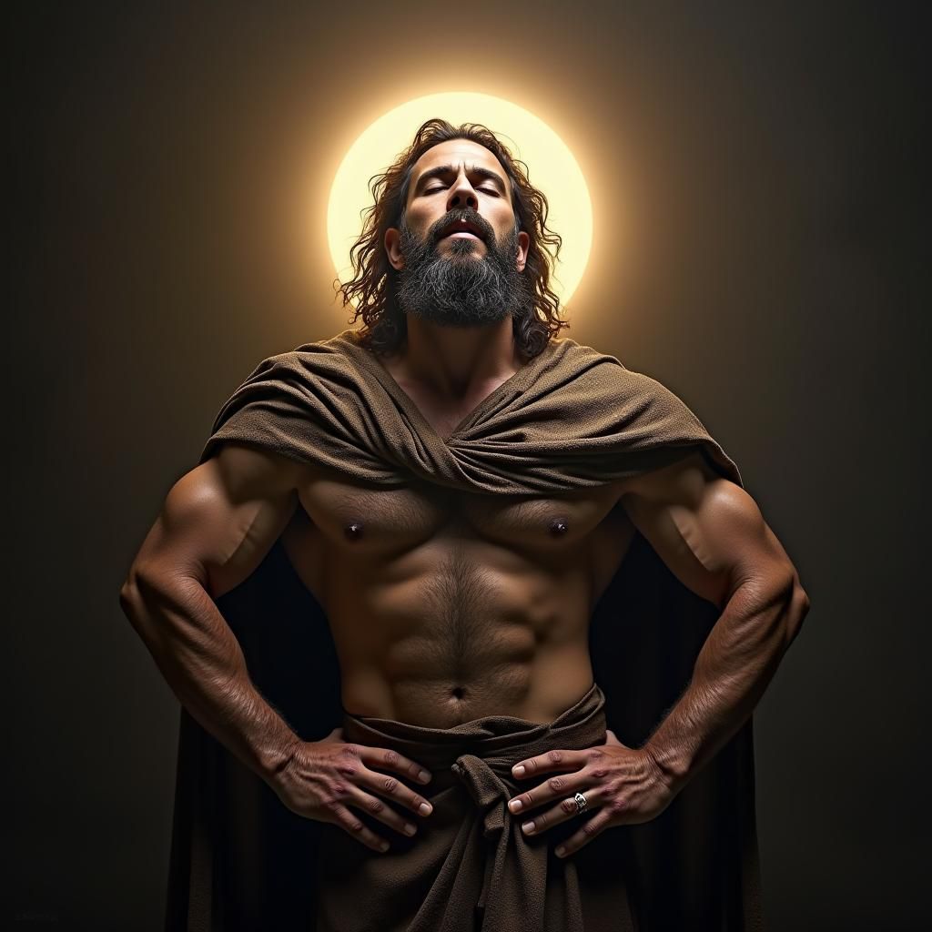 Divine Man with Halo in Hyper-Realistic Portrait