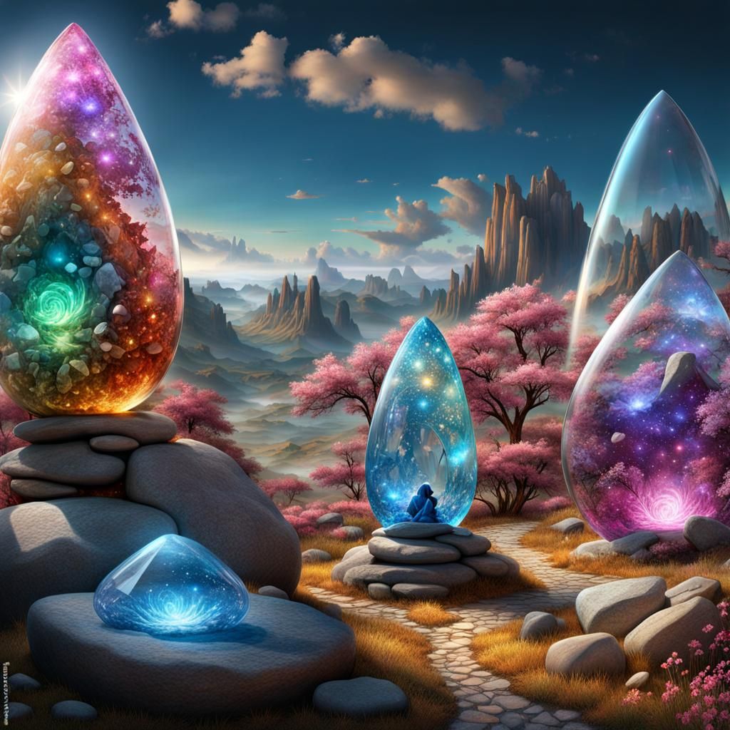 Luminous Anthropomorphic Figures in Surreal Landscape