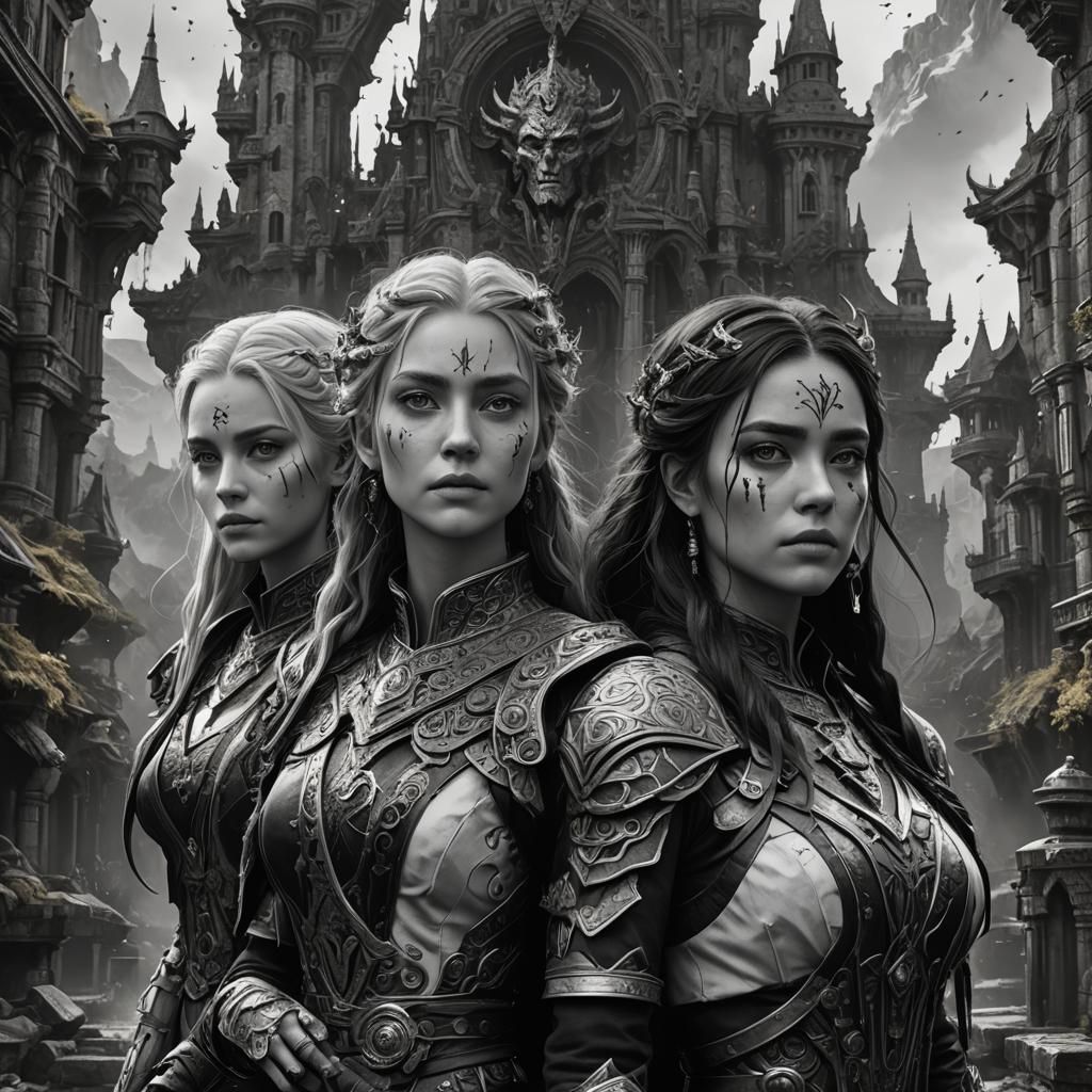 Detailed Black and White Portraits in Matte Painting Style