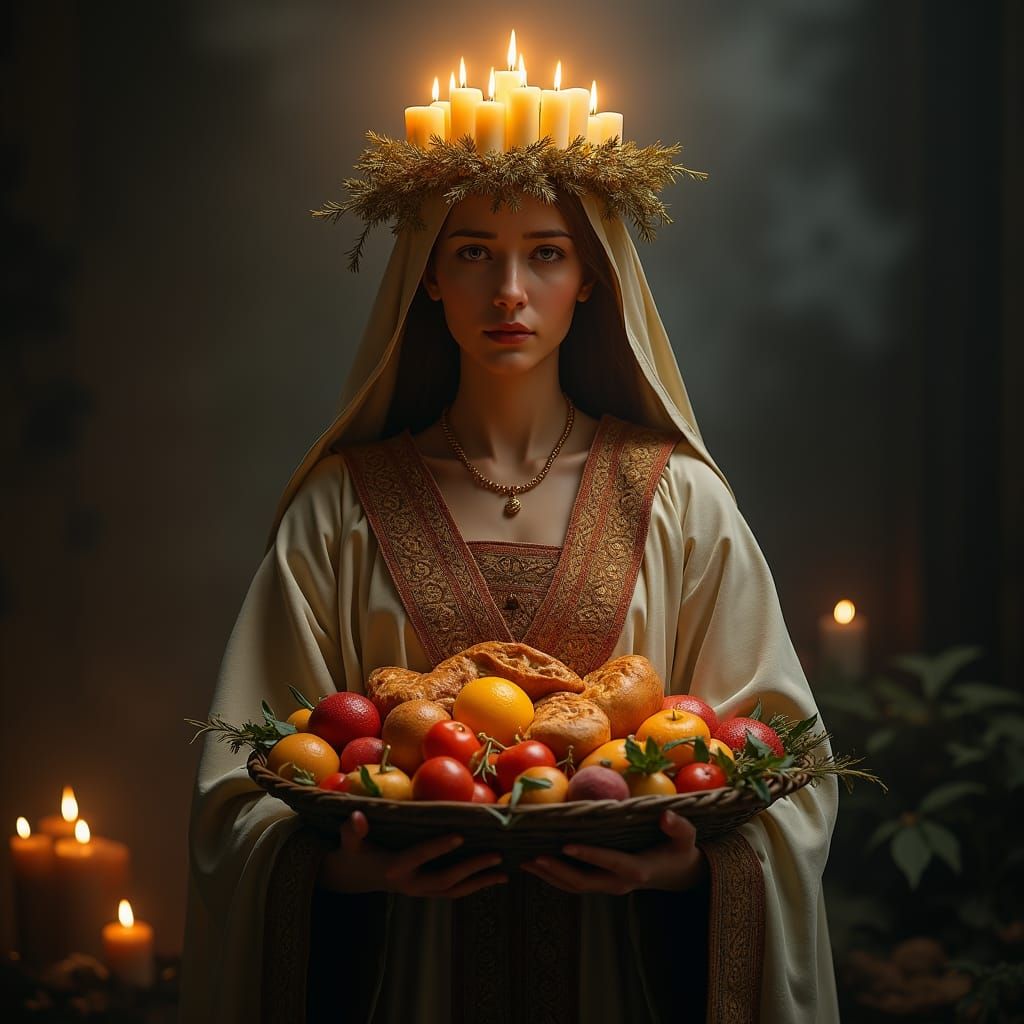 St. Lucia with Candle Wreath in Ethereal Light