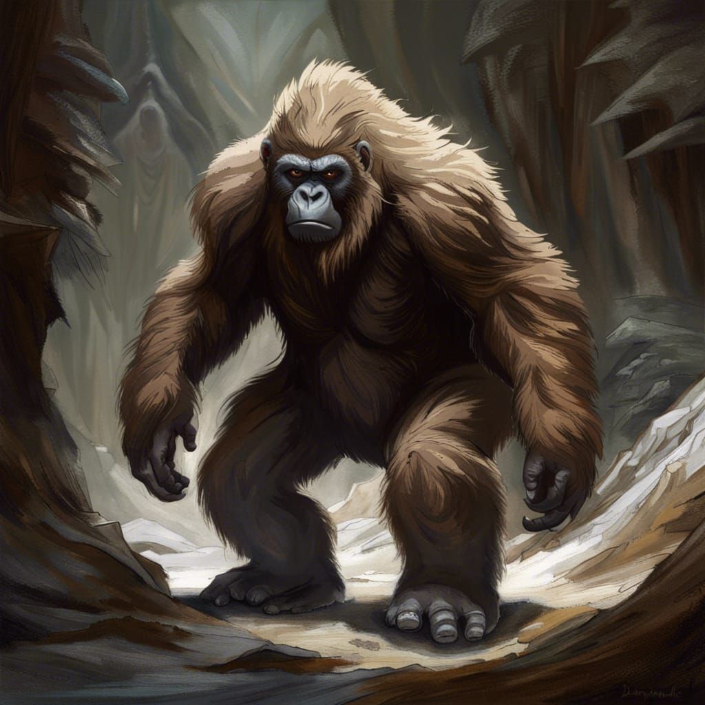 Realistic Image of a Yeti in a Cave
