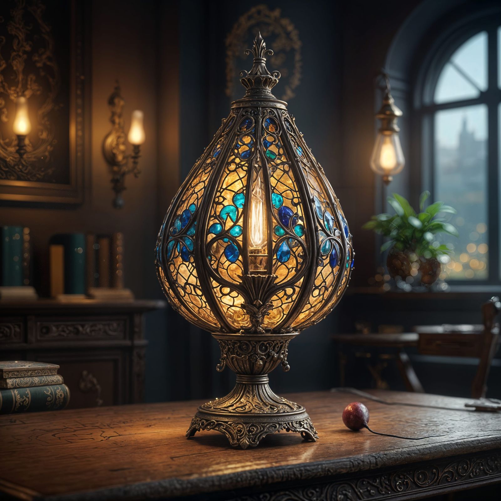 Hyperdetailed Pear-Shaped Lamp in a Matte Painting Style