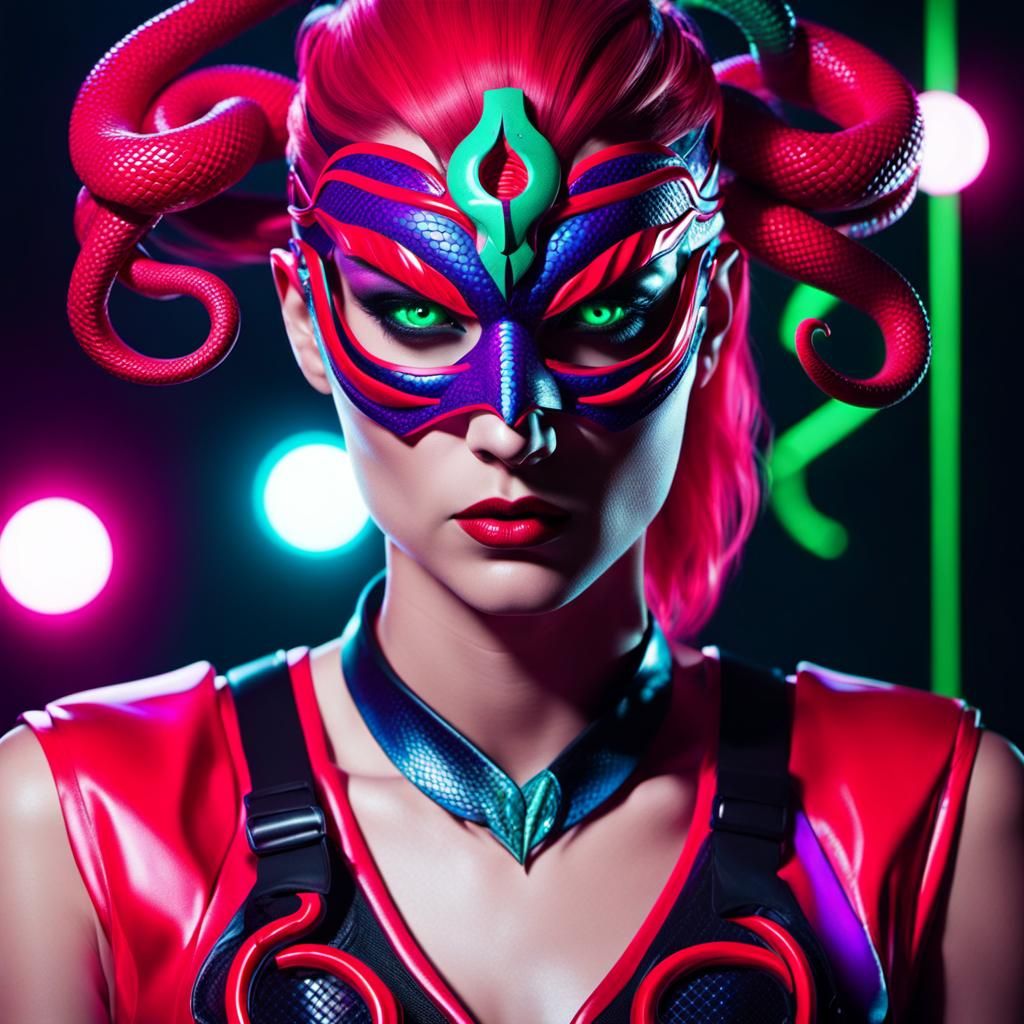 Synthwave Snake Demon in Neon Retro Style