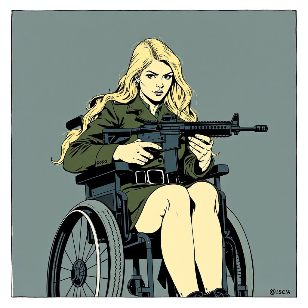 French Soldier in Wheelchair Fights Enemy with Machine Gun
