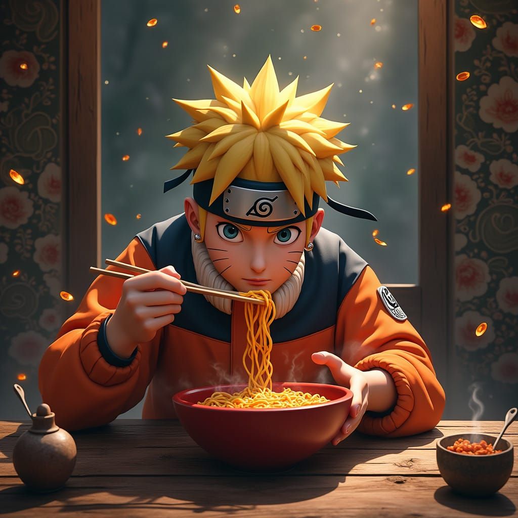 Naruto Savoring Wholesome Noodles in a Mystical Oriental Set...