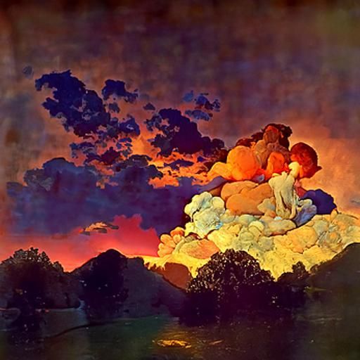 Sunset Through Clouds in Parrish Style