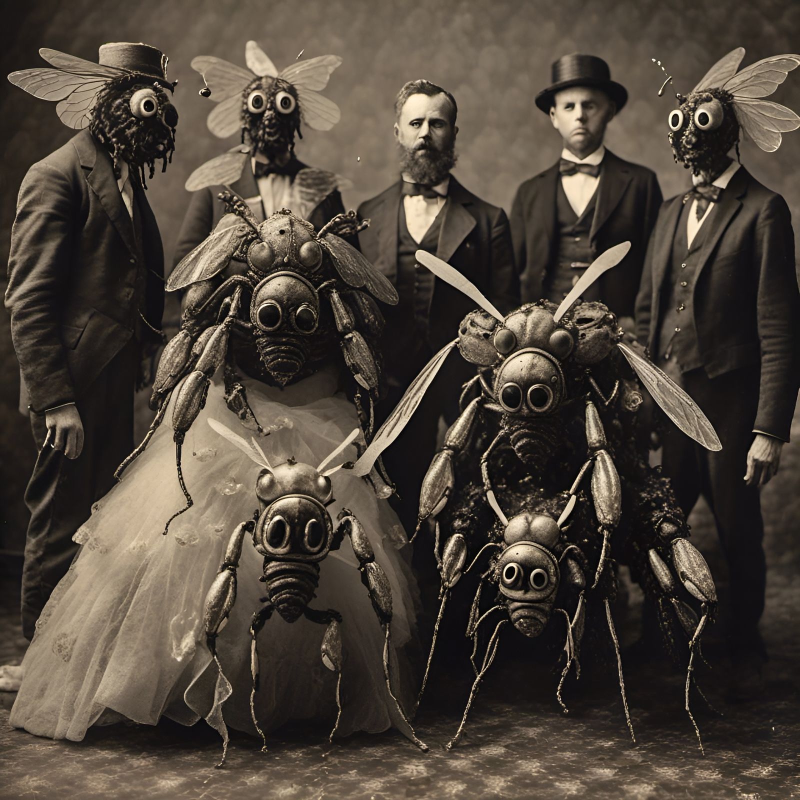 Vintage Photo of Person with Bee Monsters