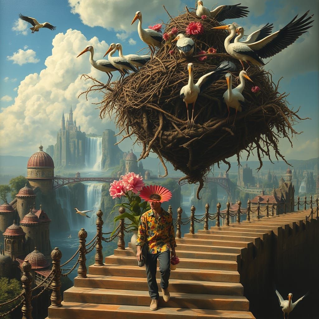 Hieronymus Bosch Style Floating City Utopia