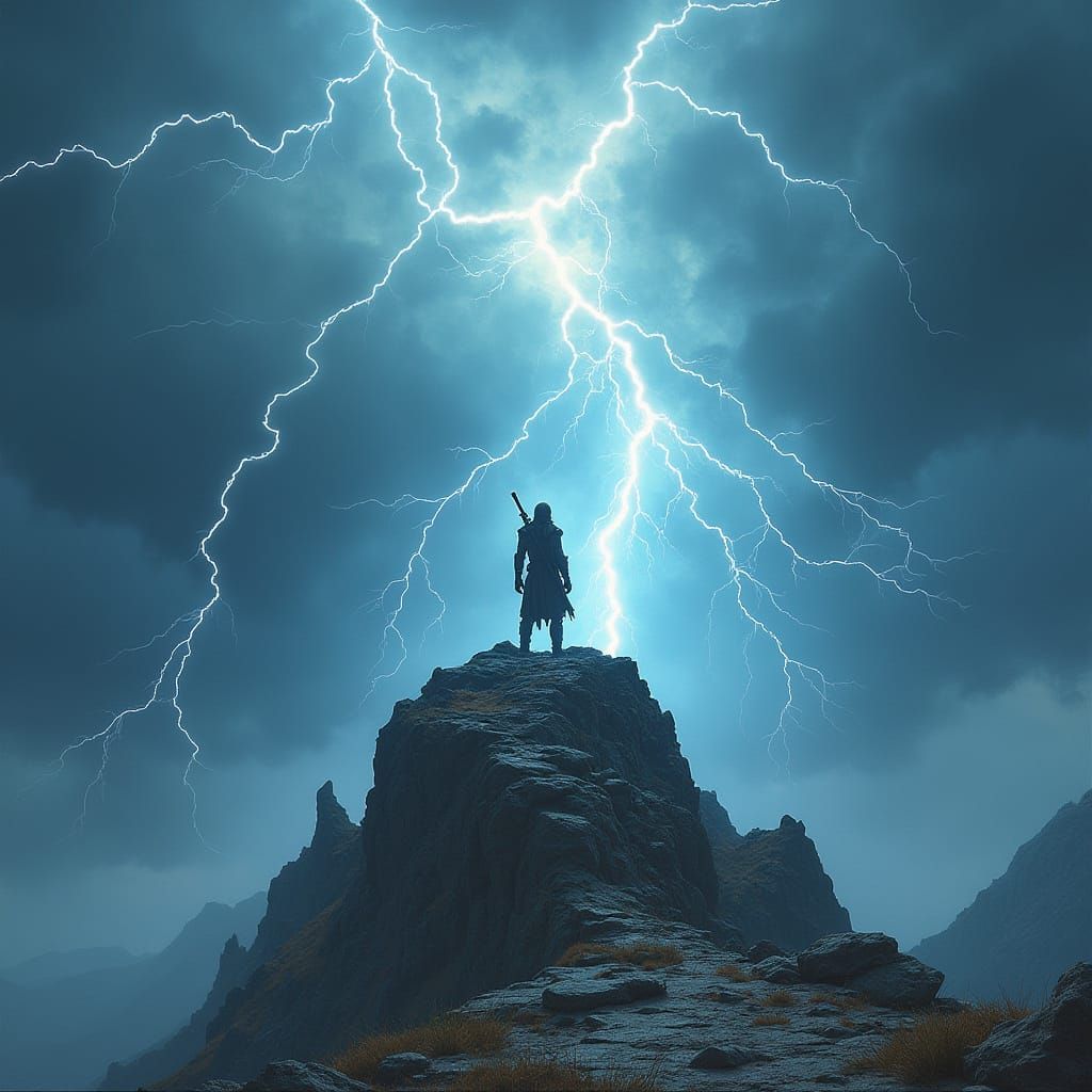 Warrior Defies the Stormy Skies in a Cyberpunk-Inspired Mast...