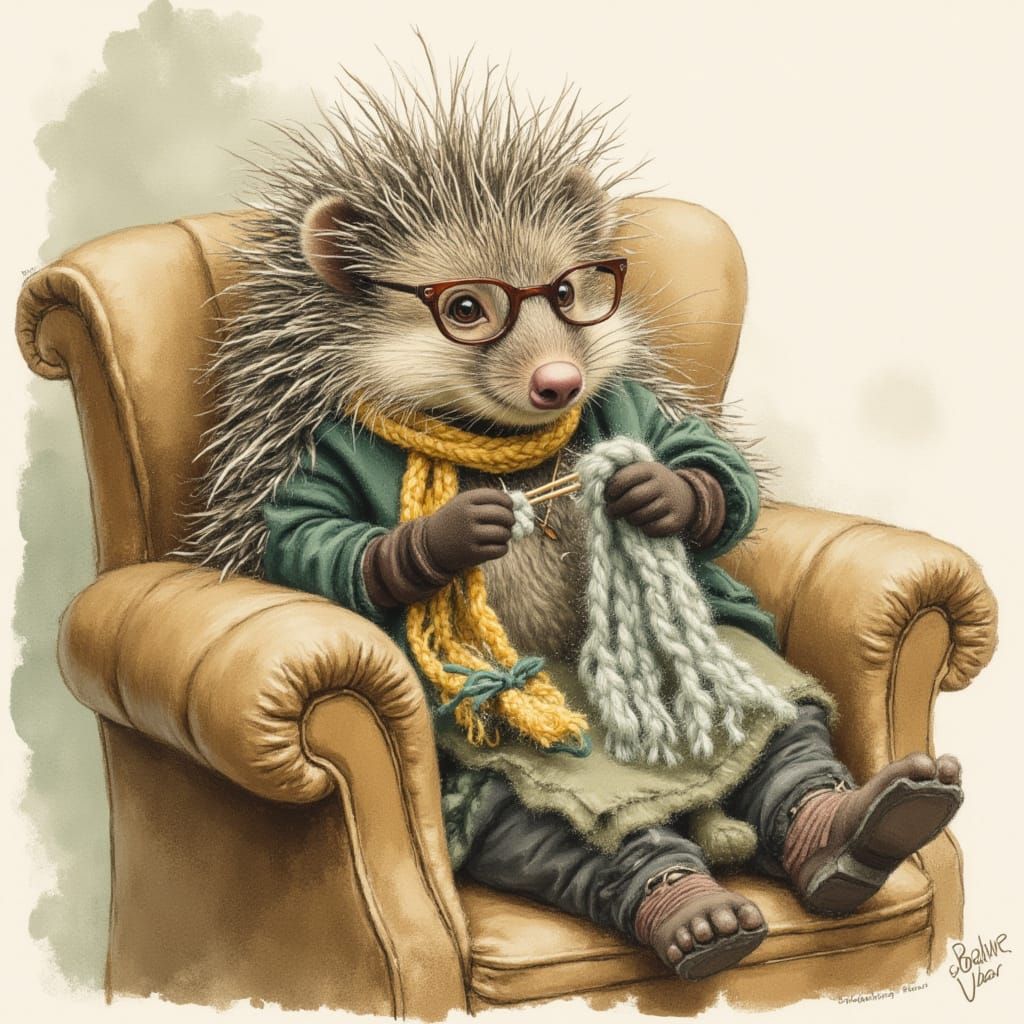 Cozy Porcupine Knits Scarf in Armchair Watercolor Style