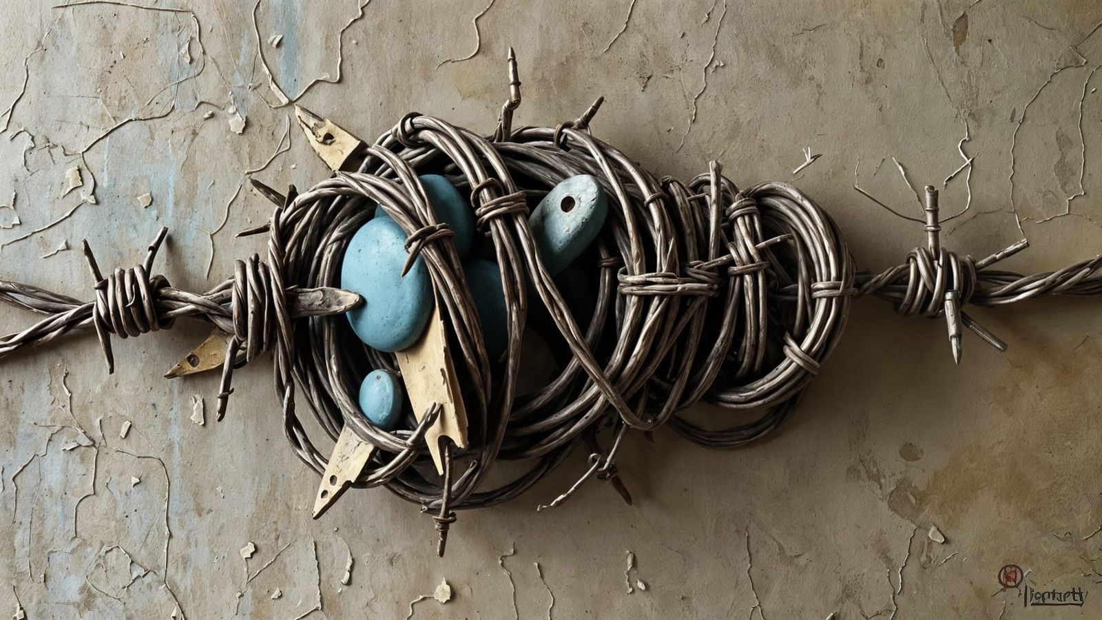 Embossed Barbed Wire Host in Mixed Media Style