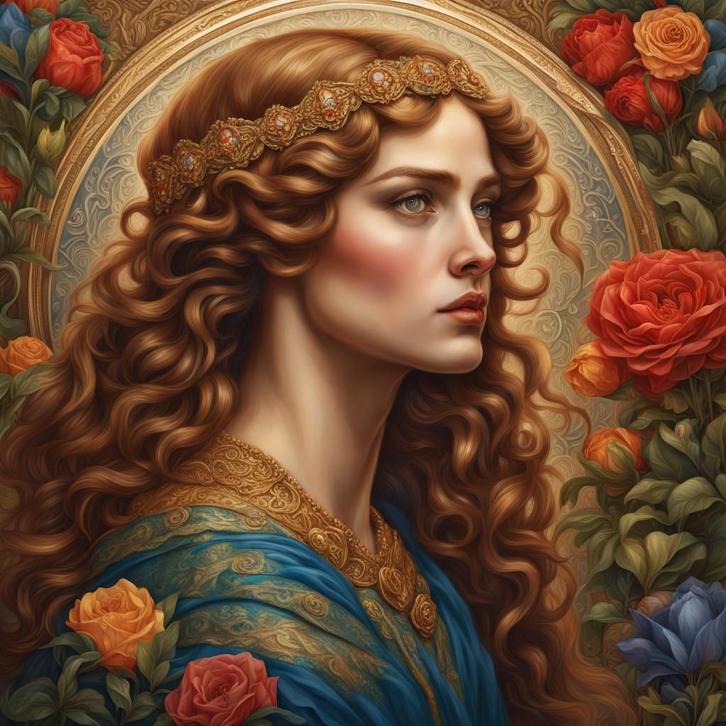 Beautiful Woman Portrait in Pre-Raphaelite Style