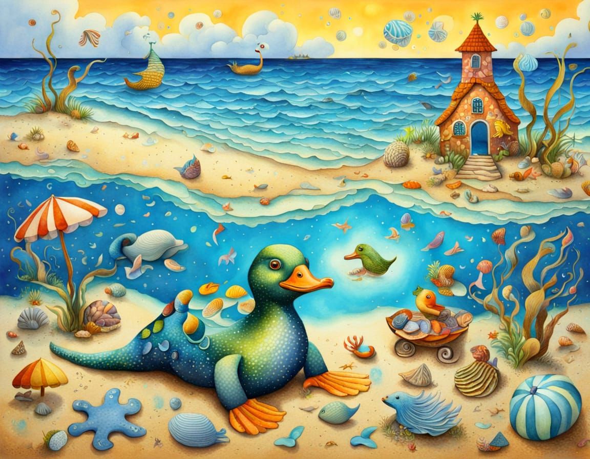 Salamander's Beach Holiday: An Adorable Watercolor