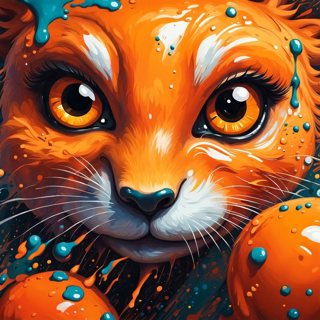 Playful Orange with Animal Face in Graffiti Art