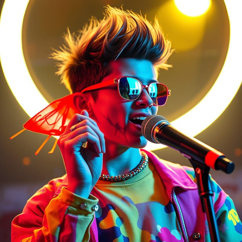 Teenage Singer Performs Under Radiant Ring Light